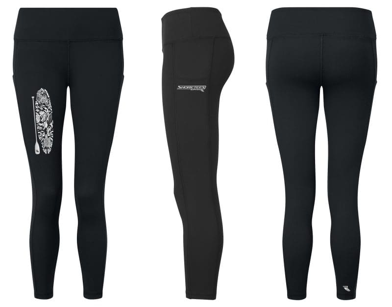 Women's Recycled 7/8 length leggings in Black with White SUP Ocean paddle board design