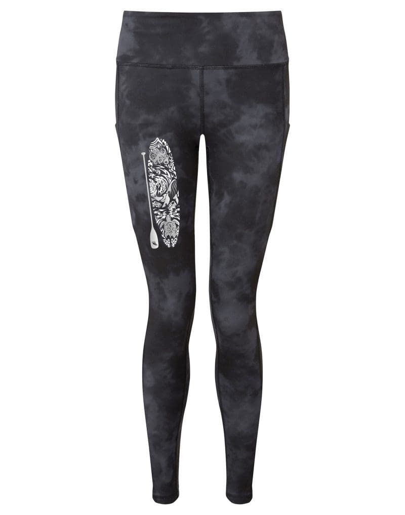 Women's Recycled full length leggings in Acid Wash with White SUP Ocean paddle board design